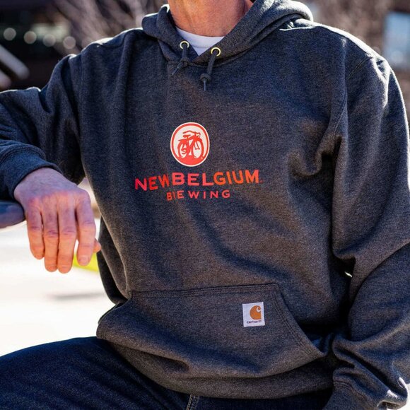 New Belgium X Carhartt | Grey Hooded Sweatshirt Graphic Brewery Jacket‎ Medium - Picture 1 of 7